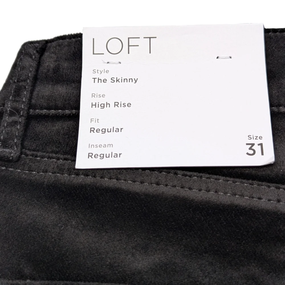 LOFT Black Velvet High Waist Skinny Pants Holiday Party Evening Slim Fit sz 12